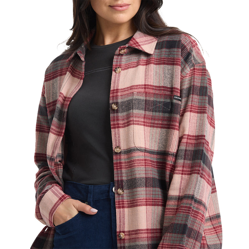 Load image into Gallery viewer, Volcom Women's Full Cut Work Long Sleeve Button-Up Flannel Shirt 2

