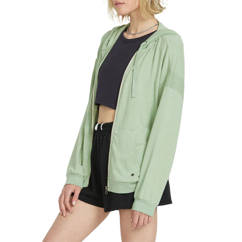 Load image into Gallery viewer, Volcom Women's Lived in Lounge Frenchie Zip Hoodie - Grass Green
