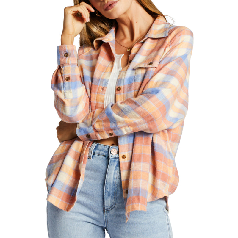 Load image into Gallery viewer, Billabong Women&#39;s Best Time Long Sleeve Button-Up Flannel Shirt - 2022

