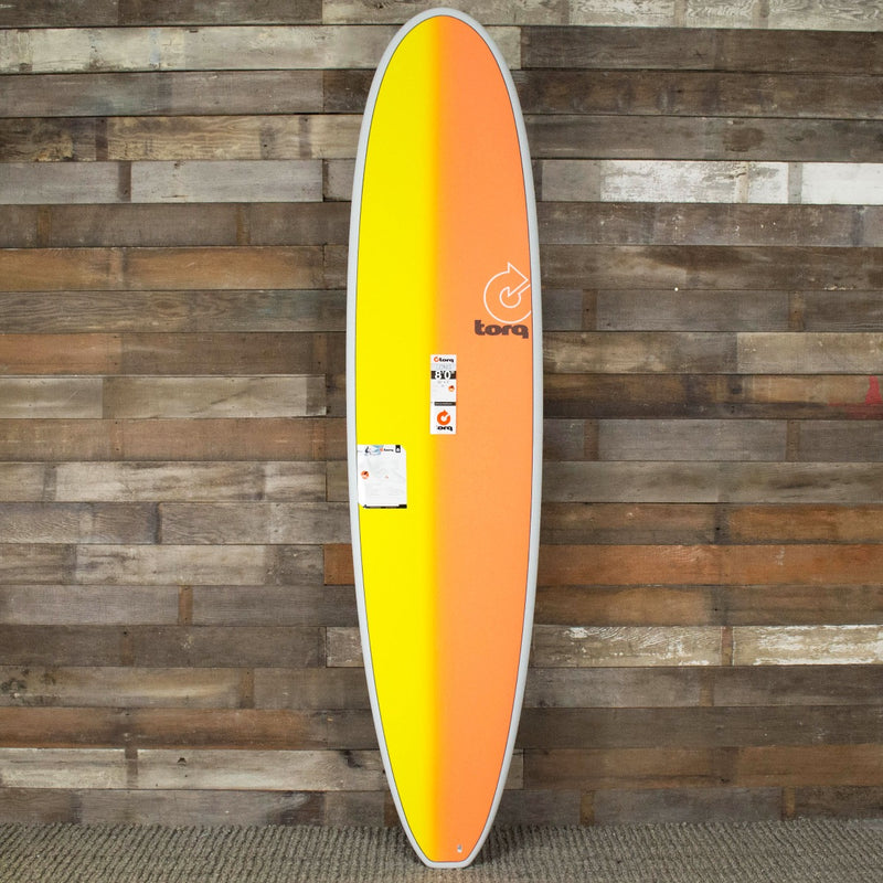 Load image into Gallery viewer, Torq Mini longboard 8&#39;0 x 22 x 3 Surfboard - Grey/Yellow/Orange - Deck
