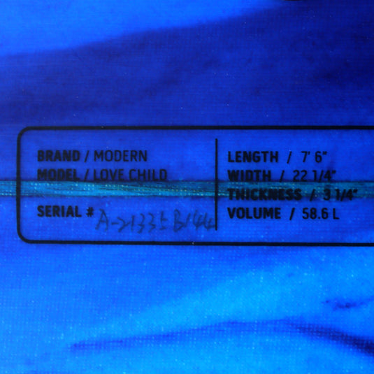 Modern Love Child 7'6 x 22 ¼ x 3 ¼ Surfboard - Blue Tint • BLEMISH