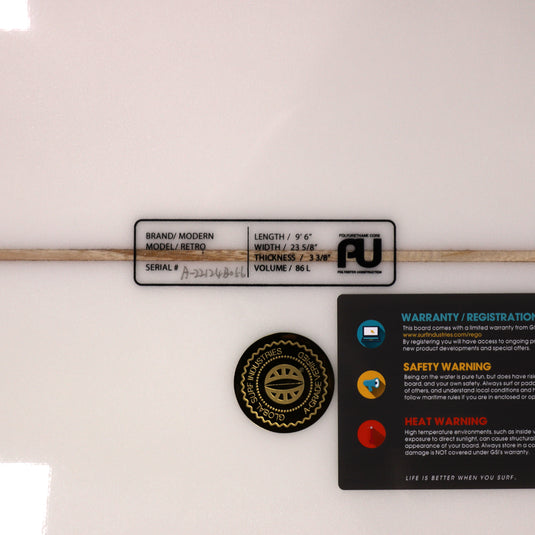 Modern Retro PU 9'6 x 23 ⅝ x 3 ⅜ Surfboard - Sea Glass