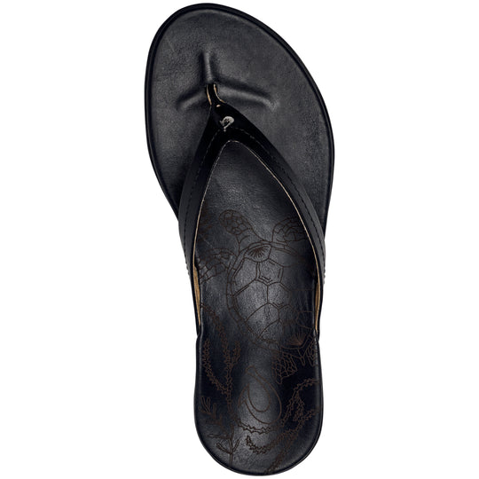 OluKai Women's Honu Leather Beach Sandals - Black