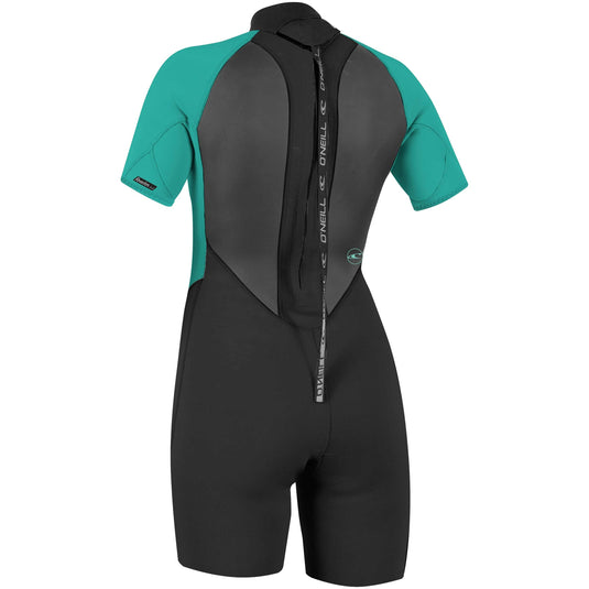 O'Neill Women's Reactor II 2mm Short Sleeve Back Zip Spring Wetsuit - Black/Aqua