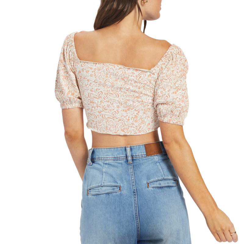 Load image into Gallery viewer, Roxy Women&#39;s Flirty Walk Printed Ruched Crop Top
