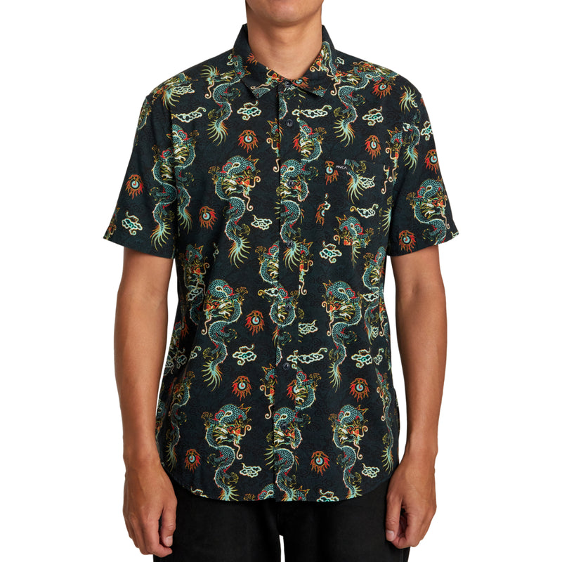 Load image into Gallery viewer, RVCA Neon Dragon Short Sleeve Button-Up Shirt
