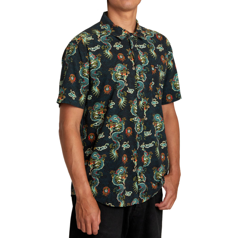 Load image into Gallery viewer, RVCA Neon Dragon Short Sleeve Button-Up Shirt
