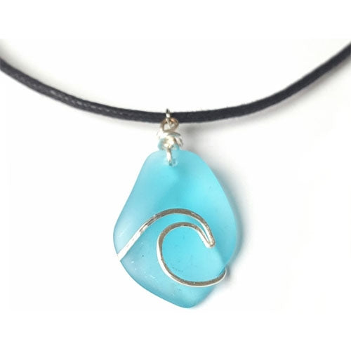 Tumbled 'n' Twisted Sea Glass Wave Necklace - Aqua
