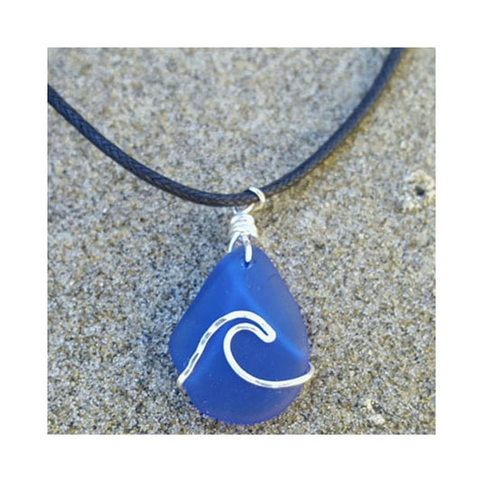 Tumbled 'n' Twisted Sea Glass Wave Necklace - Cobalt Blue